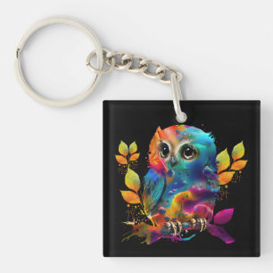 OWL COLORFUL ABSTRACT SLEUTELHANGER