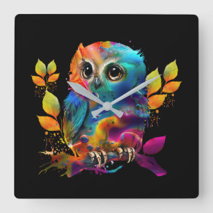OWL COLORFUL ABSTRACT VIERKANTE KLOK