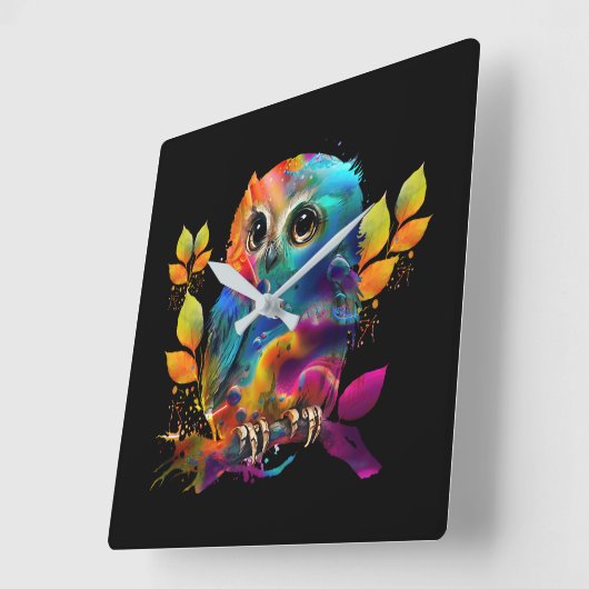 OWL COLORFUL ABSTRACT VIERKANTE KLOK (Hoek)