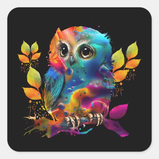 OWL COLORFUL ABSTRACT VIERKANTE STICKER (Voorkant)