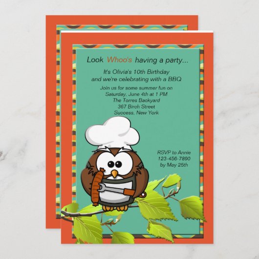 Owl Cook BBQ Uitnodiging (Voorkant / Achterkant)