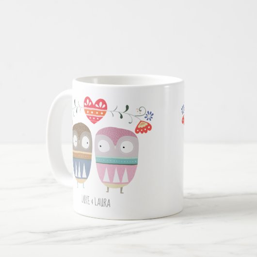 Owl Couple Fun grafisch kunstpaar gift Aangepaste  Koffiemok (Voorkant links)