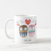 Owl Couple Fun grafisch kunstpaar gift Aangepaste  Koffiemok (Links)