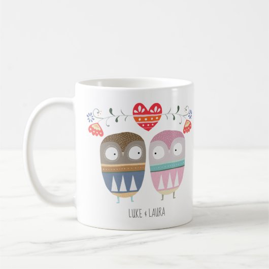 Owl Couple Fun grafisch kunstpaar gift Aangepaste  Koffiemok (Links)