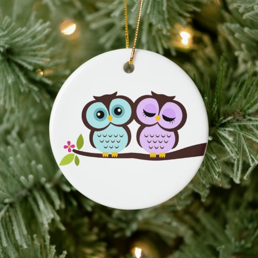 Owl Couple Keramisch Ornament (Boom)