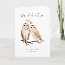 Owl Couple My Heart Hoots Anniversary Kaart