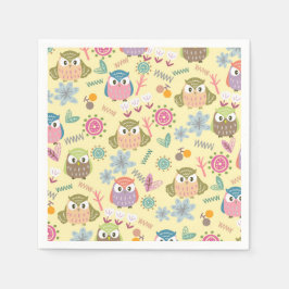 Owl Cream Napkins Servet