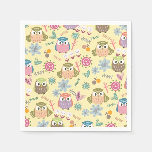 Owl Cream Napkins Servet (Voorkant)