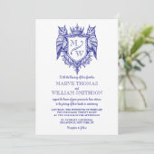 Owl Crest Royal Monogram Wedding Invitation (Staand voorkant)