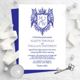 Owl Crest Royal Monogram Wedding Invitation