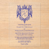 Owl Crest Royal Monogram Wedding Invitation Acryl Uitnodigingen (Voorkant)