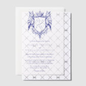 Owl Crest Royal Monogram Wedding Vellum Overlay Uitnodigingen (Offset (Uitnodiging))