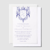 Owl Crest Royal Monogram Wedding Vellum Overlay Uitnodigingen (Offset)