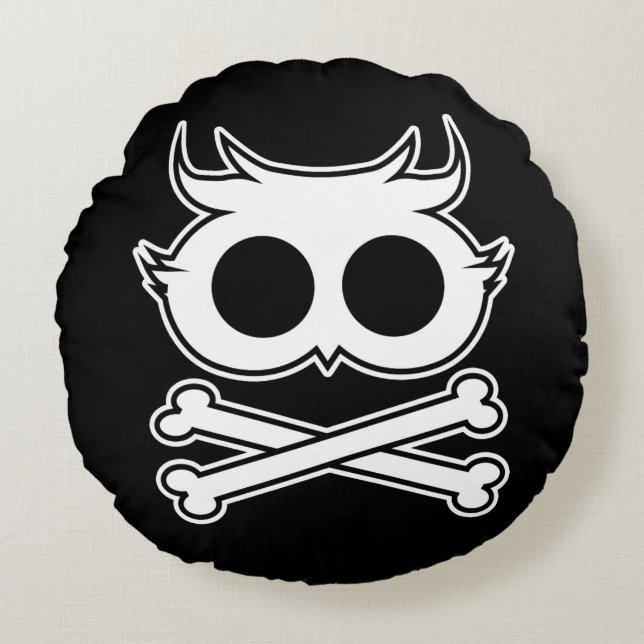 Owl Cross Bone Rond Kussen (Voorkant)