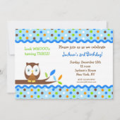 Owl Custom Birthday Party Invitations Boy Kaart (Voorkant)