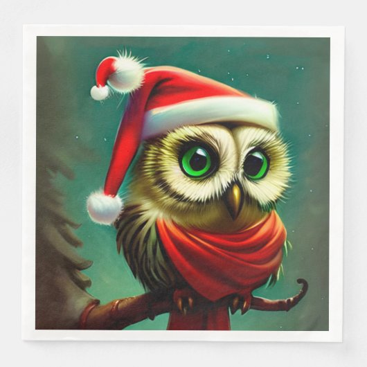  Owl Cute Rustic Kerstmis Servet (Voorkant)