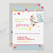 Owl, de uitnodiging van het verjaardagsfeest (Voorkant / Achterkant)