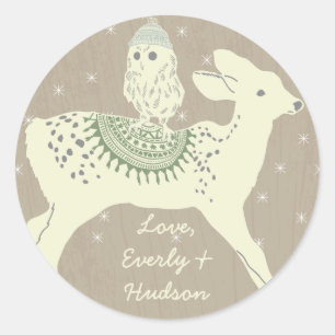 Owl Deer Fawn van brei- en haakwerk te veel Petten Ronde Sticker