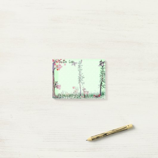 Owl Deer woud waterverf aan-do lijst Post-it® Notes (Op bureau)