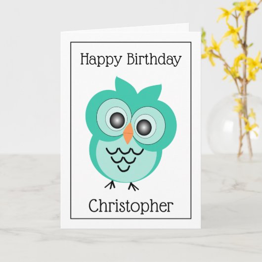 Owl Design Birthday Kaart (Gele Bloem)