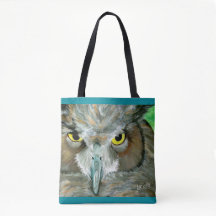 Owl design: Dubbelzijdig (Blauwgroen/Taupe) Tas