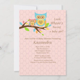 Owl die een babymeisje heeftShower-uitnodiging Kaart