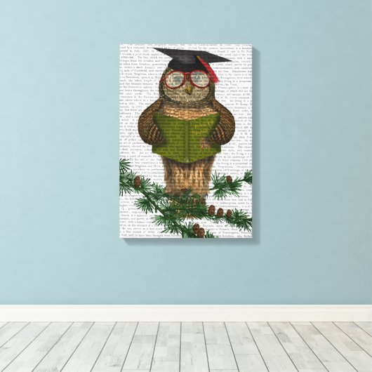 Owl die op Tak lezen Canvas Afdruk (Insitu (Houten vloer))