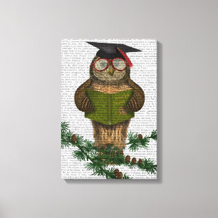 Owl die op Tak lezen Canvas Afdruk