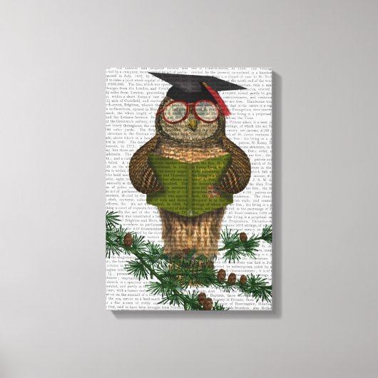 Owl die op Tak lezen Canvas Afdruk (Voorkant)