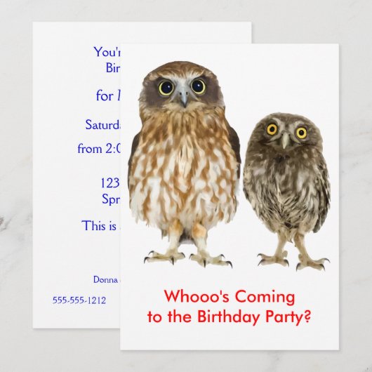Owl Duo Biirthday Party Kaart (Voorkant / Achterkant)