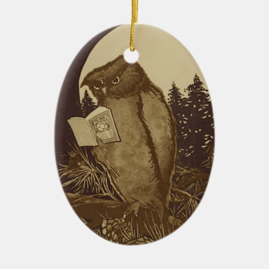 Owl Een boek lezen door Moonlight Keramisch Ornament (Voorkant)