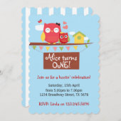 Owl eerste verjaardagsuitnodiging kaart (Voorkant / Achterkant)