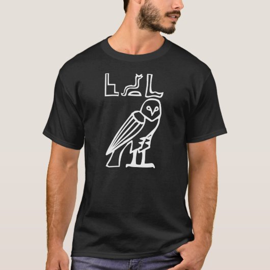 Owl, Egyptische hiërogliefen T-shirt (Voorkant)