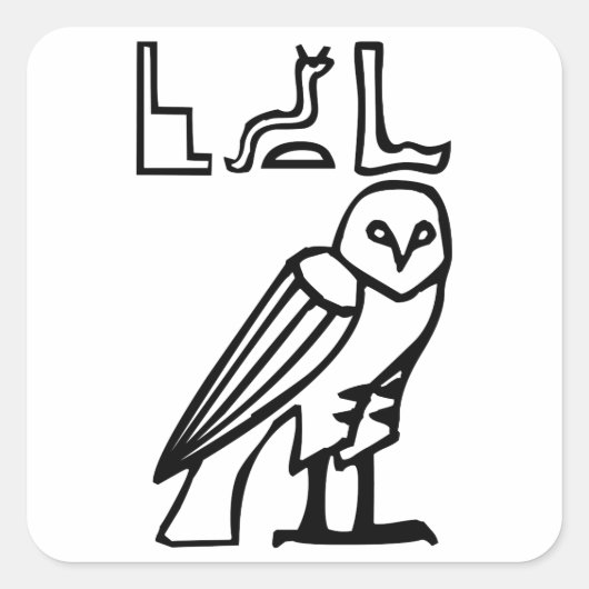 Owl, Egyptische hiërogliefen Vierkante Sticker (Voorkant)