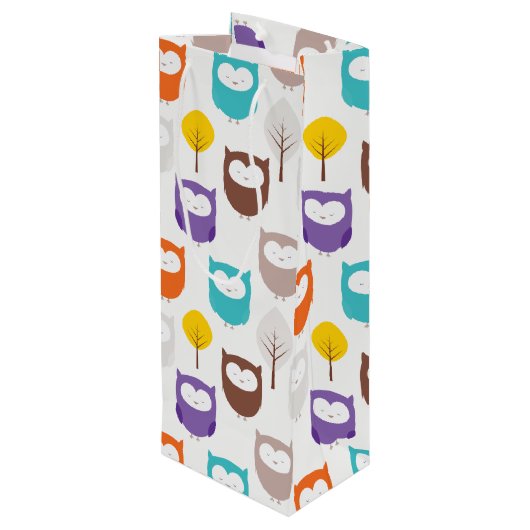 Owl en bladeren wijn cadeautas (Achterkant Gekanteld)