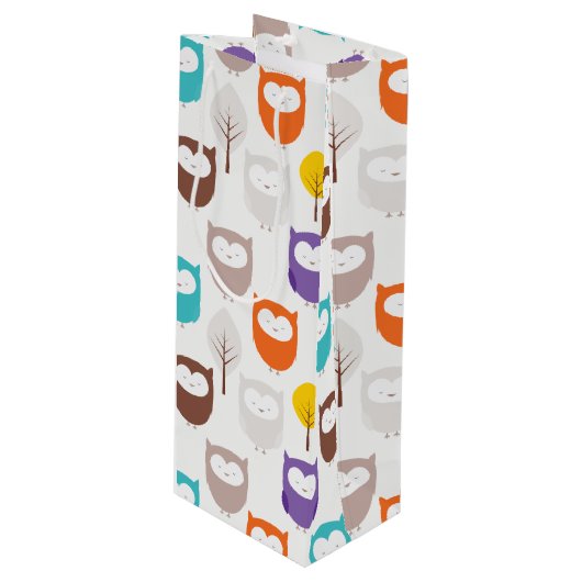 Owl en bladeren wijn cadeautas (Voorkant Gekanteld)