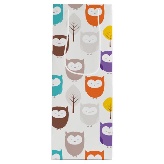 Owl en bladeren wijn cadeautas (Voorkant)