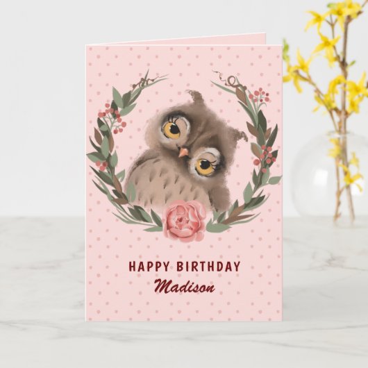 Owl en bloem kaart (Gele Bloem)