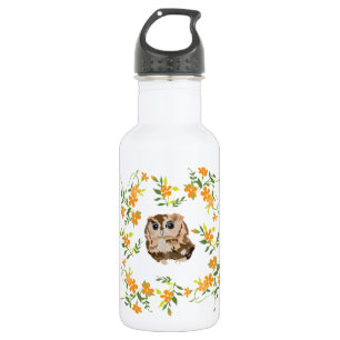 Owl en bloemen waterfles