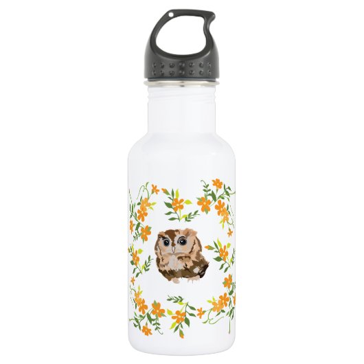 Owl en bloemen waterfles (Voorkant)