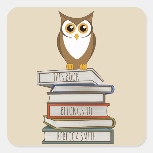 Owl en boeken Gepersonaliseerd Boek behoort tot Vierkante Sticker (Voorkant)