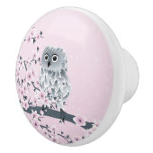 Owl en Cherry Blossom Pink Grey Keramische Knop (Rechts)