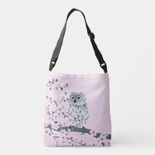 Owl en Cherry Blossom Pink Grey Kinder Crossbody Tas (Achterkant)