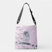 Owl en Cherry Blossom Pink Grey Kinder Crossbody Tas (Voorkant)