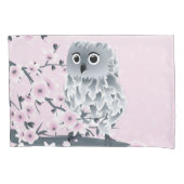 Owl en Cherry Blossom Pink Grey Kussensloop (Voorkant)