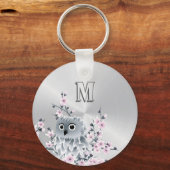 Owl en Cherry Blossom Pink Silver Sleutelhanger (Achterkant)