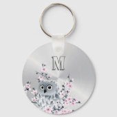 Owl en Cherry Blossom Pink Silver Sleutelhanger (Achterkant)