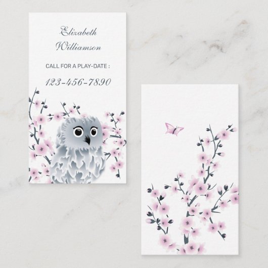 Owl- en Cherry Blossom Roze oproep tot afspelen Visitekaartje (Voorkant / Achterkant)