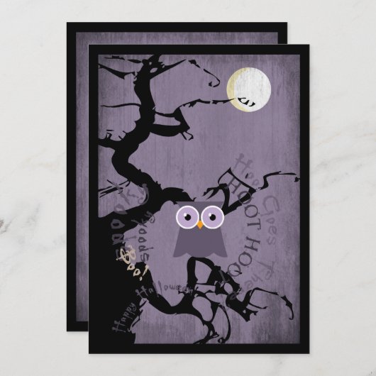 Owl en Creepy Gnarled Tree for Halloween Kaart (Voorkant / Achterkant)
