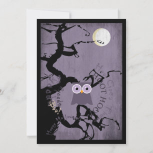 Owl en Creepy Gnarled Tree for Halloween Kaart